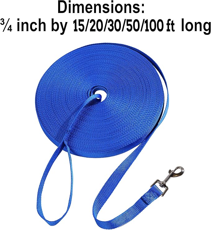 Hi Kiss Dog/Puppy Obedience Recall Training Agility Lead - 15ft 20ft 30ft 50ft 100ft Training Leash - Great for Training, Play, Camping, or Backyard Blue 50 Feet