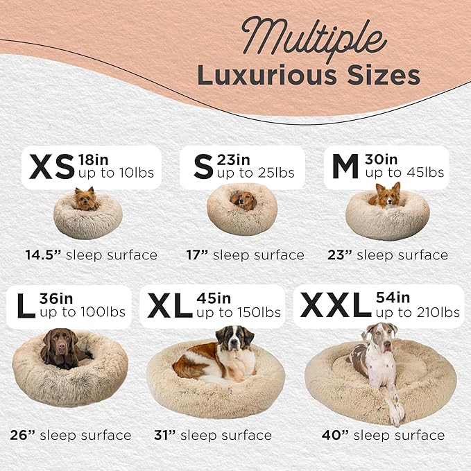 Best Friends by Sheri Original Calming Donut Dog and Cat Bed, Shag Faux Fur, Taupe, (23in x 23in) - Anxiety Relief for Pets Up to 25 lbs
