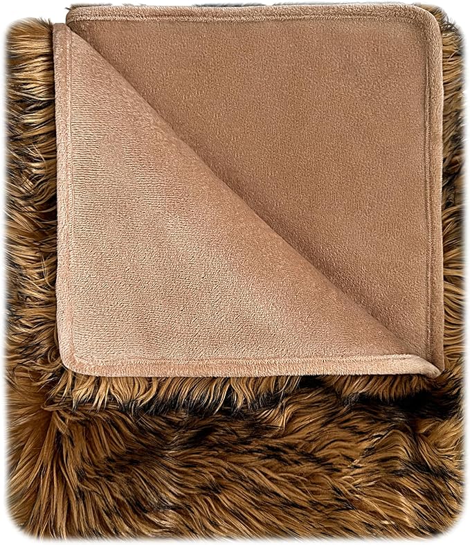 IHAPPYDOG Waterproof Dog Blanket for Small, Medium & Large Dogs – Faux Fur Pet Throw for Couch, Sofa, Bed & Car – Soft, Washable, Stain-Resistant, Durable Cover - Brown 40" x 30"