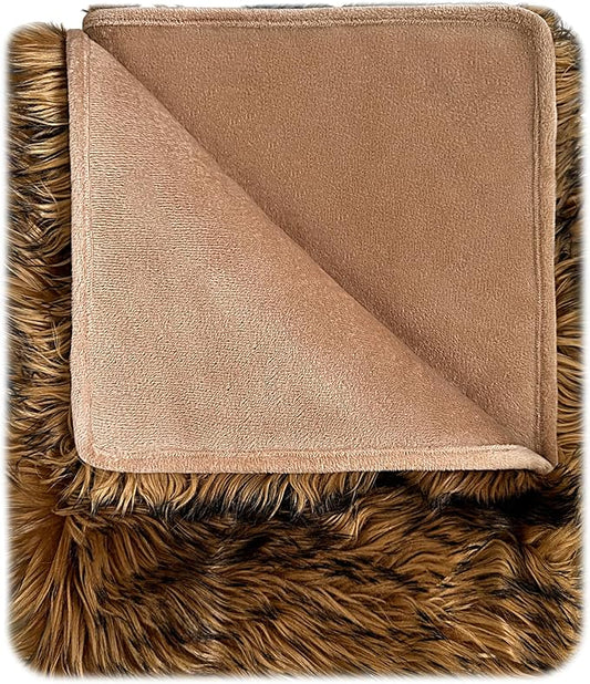 IHAPPYDOG Waterproof Dog Blanket for Small, Medium & Large Dogs – Faux Fur Pet Throw for Couch, Sofa, Bed & Car – Soft, Washable, Stain-Resistant, Durable Cover - Brown 40" x 30"