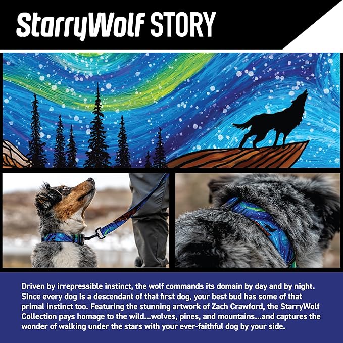 Wolfgang Heavy Duty Adjustable Dog Harness, Pull-Tested to Over 800 lbs for Walking & Training, StarryWolf Print, Large
