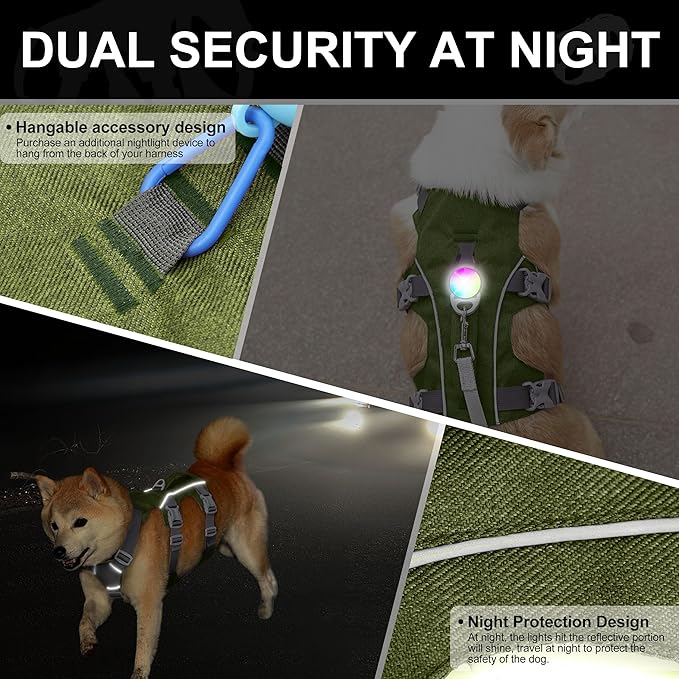 Escape Proof Dog Harness with Handle - Reflective No Pull Dog Vest, Lightweight Full Body Pet Harness Adjustable for Small Dogs Walking,Training(Green,Chest:14-22")