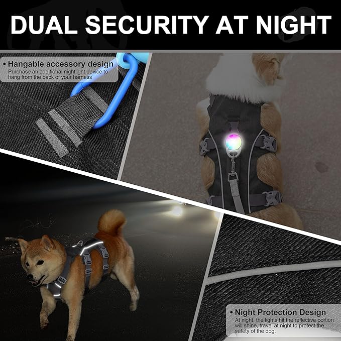 Escape Proof Dog Harness Medium Sized Dog, Reflective No Pull Dog Vest with Handle, Lightweight Full Body Pet Harness Adjustable for Walking,Training(Black,Chest:17-32")