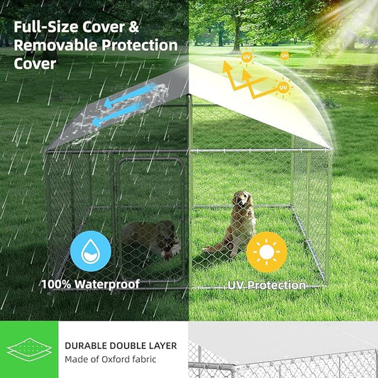 7.8x7.8 ft Outdoor Dog Kennel Outside with Metal Gate Large Dog, Outdoor Dog Pens with Roof, Heavy Duty Dog Kennel for Backyard Farm Use (93x93x63IN)