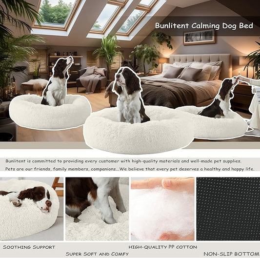 23'' inch Calming Dog Bed, Anti-Anxiety Donut Small Dog Bed, Warming Cozy Soft Cute Round Washable, Marshmallow Cuddler Nest Puppy Dogs and Cats Bed, White