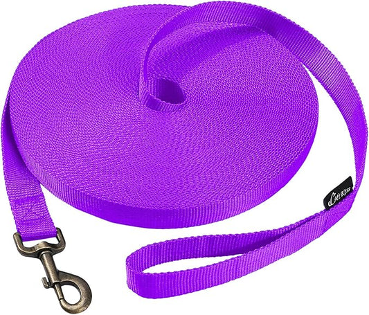 HIKISS Long Dog Leash Obedience Recall Training Agility Lead with Thickening Material for Large Dog - 15ft 20ft 30ft 50ft 100ft Training Leash(Purple 30ft)