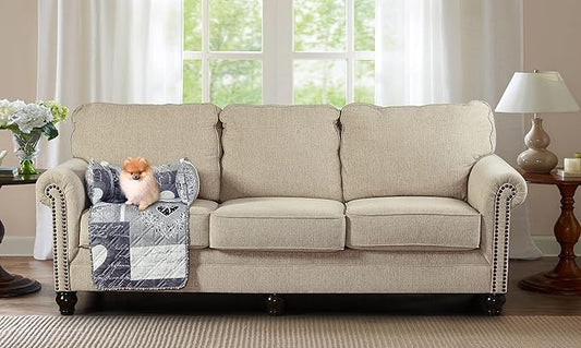 Brilliant Sunshine Quilted Calming Dog Bed Mat, Removable Washable Cover, Cushion Protector and Couch Covers for Dogs, Pets, Cats, Small, Grey Heart Love Patchwork