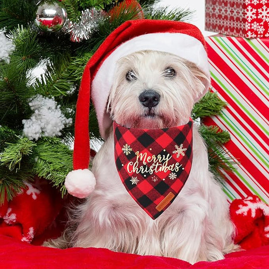 ADOGGYGO 2 Pack Christmas Dog Plaid Bandana Triangle Bib Set Pet Christmas Bandanas Scarf Accessories for Small Dogs Pets (Small)