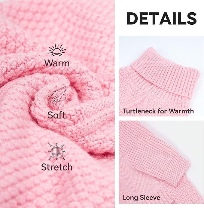 cyeollo 4XL Dog Sweater,Knitwear Turtleneck Soft Knitwear Pullover Sweaters Warm for Giant Breed Dog Clothes for Large Female Dogs,Pink XXXXL
