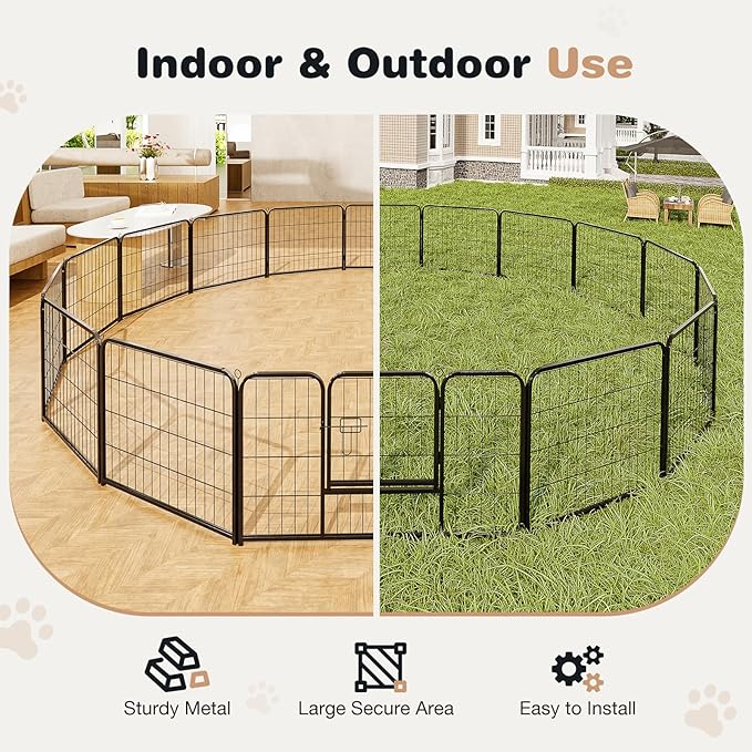 SMUG Heavy-Duty Iron Dog Playpen – 16 Panels 40” Durable, Rust-Resistant Pet Fence for Indoor & Outdoor Use, Secure & Spacious Pet Play Area for Dogs, Puppies & Small Animals