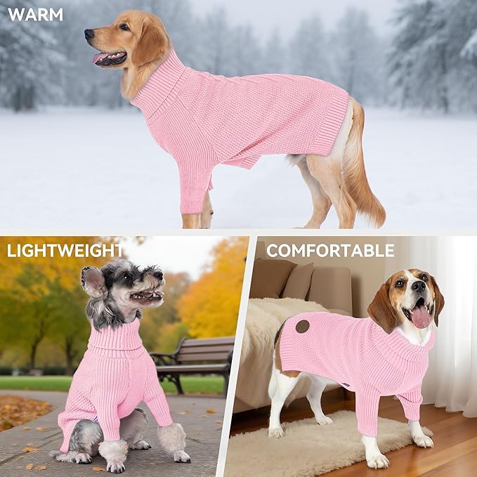 cyeollo Dog Sweater Turtleneck Knitwear Pullover Sweaters for Small Dogs Warm Pet Clothes Soft for Fall Winter,Pink, M