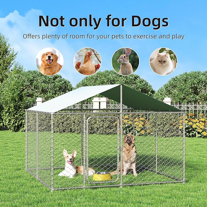 7.8x7.8 ft Outdoor Dog Kennel Outside with Metal Gate Large Dog, Outdoor Dog Pens with Roof, Heavy Duty Dog Kennel for Backyard Farm Use (93x93x63IN)