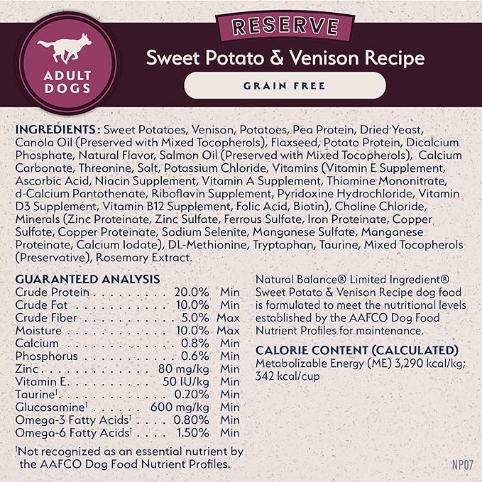 Natural Balance Limited Ingredient Adult Grain-Free Dry Dog Food, Reserve Sweet Potato & Venison Recipe, 12 Pound (Pack of 1)