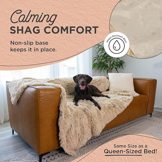Best Friends by Sheri Calming Shag Cat and Dog Blanket with Non-Skid, Water Resistant Base, Machine Washable, Taupe, 60" x 80"