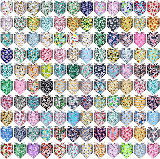 Amylove 120 Pcs Christmas Dog Bandanas Bulk Thanksgiving Day Holiday Triangle Dog Pack Puppy Kerchief Bandana Adjustable Pet Scarf for Pet Cat Costume Accessories Decor(Flower)