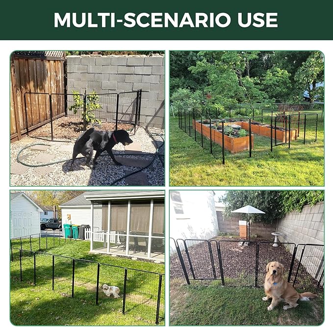 FXW Garden Fence Outdoor for The Yard – 32in(H) x 13.3ft(L) Heavy Duty Metal Animal Barrier for Dog and Rabbit, Decorative Dog Fence, 6 Panels, Black