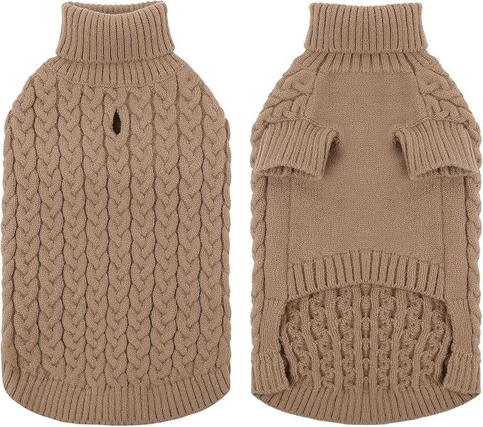 SAWMONG Dog Sweater, Dog Sweaters for Medium Dogs Girls Boys, Pullover Turtleneck Knitted Doggy Sweatshirt, Cold Weather Pet Clothes（Khaki, Medium