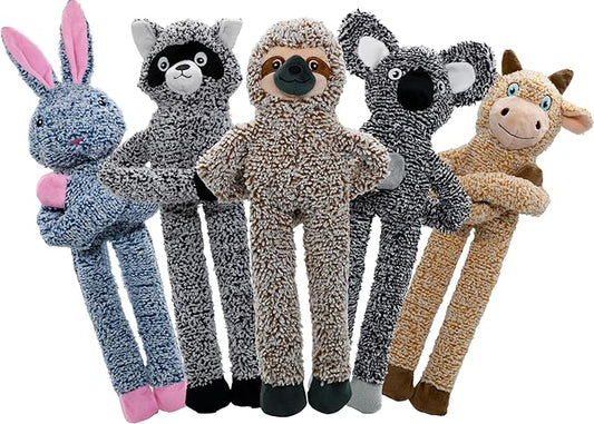 No Stuffing Dog Toys for Large Dogs, 5 Pack Squeaky Crinkle Interactive Dog Animals, Plush Teething Toys to Keep Them Busy, Cute Funny Dogs Gifts for Small Medium Large Breed