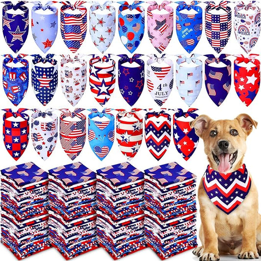 Abbylike 200 Pcs Patriotic Dog Bandanas Bulk Veterans Day Bandanas for Dogs Triangle Kerchief Bibs Scarf Set for Pet Costume Photo Props Accessories Pet Shops Groomer, 25 Styles (25.6 x 17.7 x 17.7)