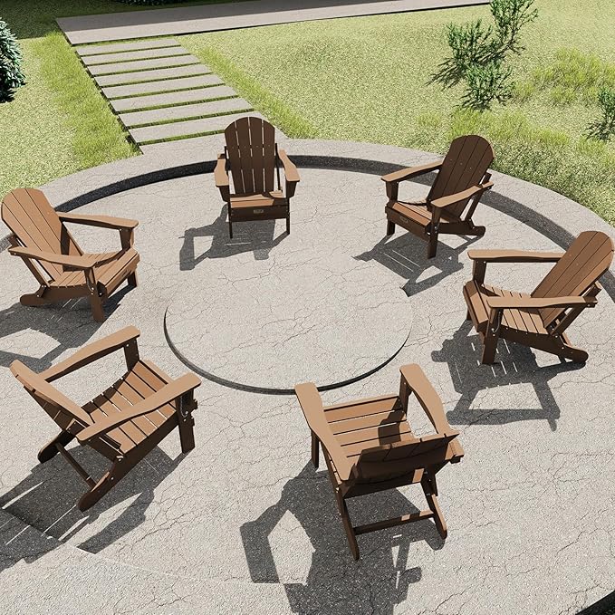 SERWALL Adirondack Chair Set of 6 for Patio Garden Weather Resistant Outdoors Fire Pit Chairs- Brown