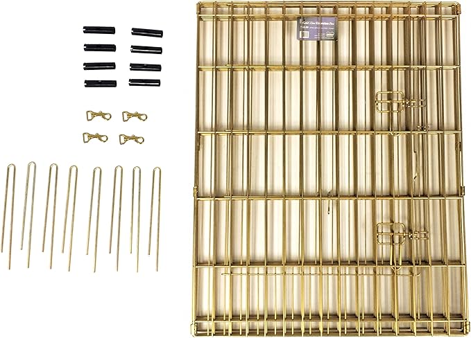 MidWest Homes for Pets Folding Metal Puppy/Dog Exercise Pen, Indoor/Outdoor Playpen with Door, 16 Sq Feet of Play Space, 24-Inches Tall, Gold Zinc