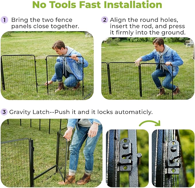 SunsGrove Dog Playpen Outdoor, Heavy Duty 45 Inch 24 Panels Dog Playpen for Large Dogs, Free and Safe Play Dog Fence Indoor, Black