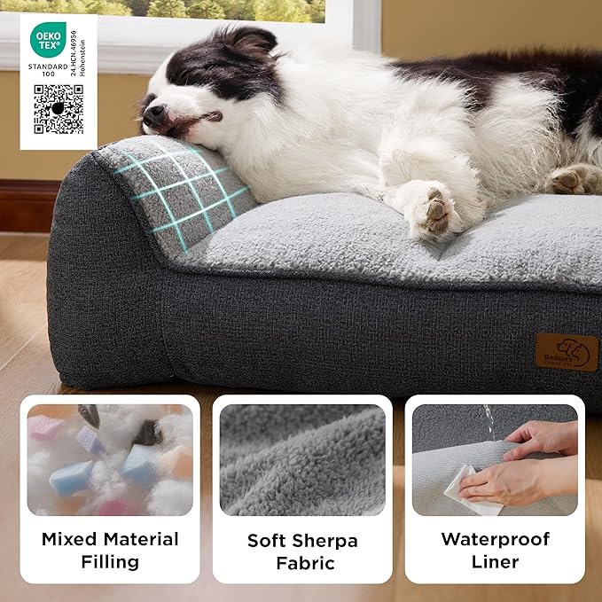 Bedsure XL Pro Orthopedic Dog Beds Large Sized Dog - Extra Thick Supportive Dogs Couch with Waterproof Washable Cover, Extra Large Comfort Pet Bed Sofa with Soft Sherpa and Nonskid Bottom, Grey, 45"