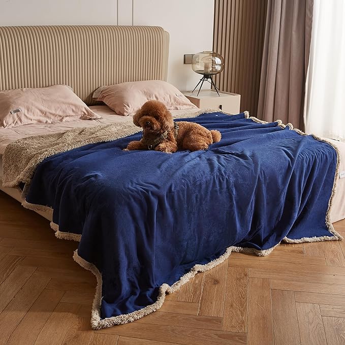 Catalonia Waterproof Bed Cover for Intimacy, Love Couples Leakproof Protector, Reversible Squirt Blanket, Splash Stain Proof Pad for Adults, Washable, 80x90 inches, Navy/Taupe