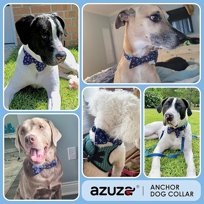 azuza Anchor Dog Collar with Bow Tie, Soft and Comfortable, Adjustable for Extra Small Dogs