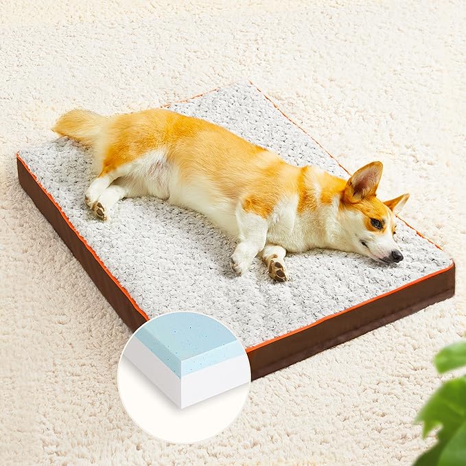Figopage Orthopedic Memory Foam Dog Bed for Large Dogs, Waterproof Dog Crate Bed, Washable Pet Mat with Removable Cover and Nonskid Bottom