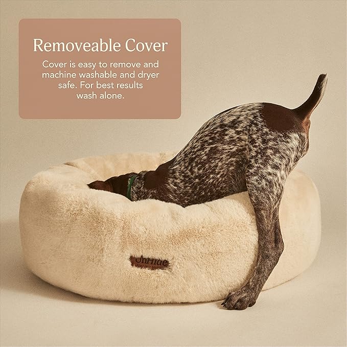 UnHide Floof Pet Bed - XL (40"x14") - Extra Soft Dog Bed - Removable Faux Fur Cover - Machine Washable - Helps Ease Pet Anxiety & Provides The Perfect Sleep - Cowhide