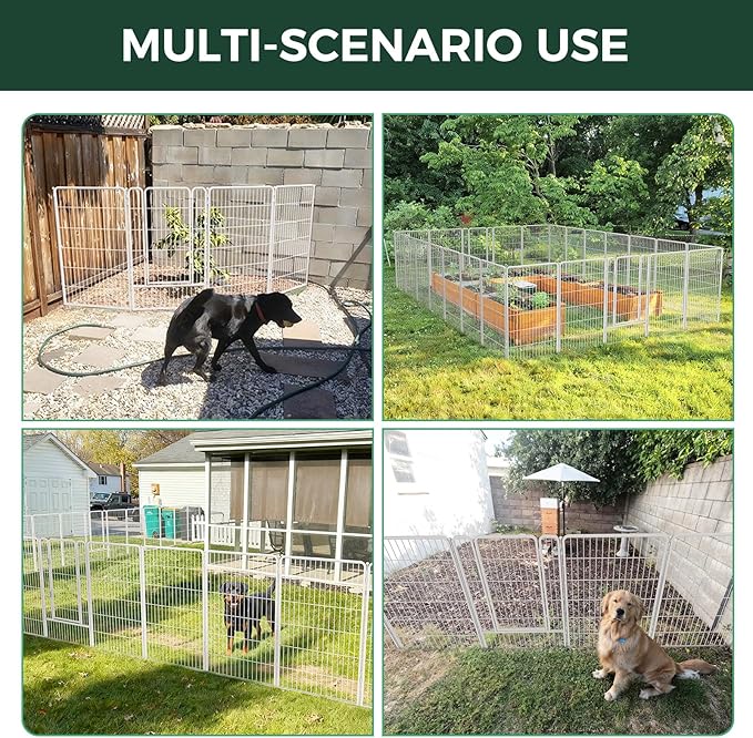 FXW Garden Fence Outdoor for The Yard – 45in(H) x 36.4ft(L) Heavy Duty Metal Animal Barrier for Dog and Rabbit, Decorative Dog Fence, 16 Panels, White