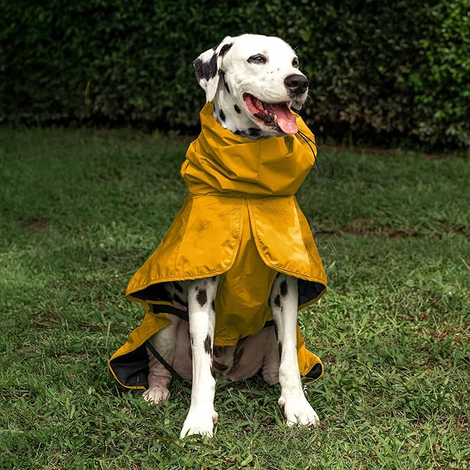 Tuff Pupper Waterproof Dog Raincoat | Full-Body Windproof Rain Jacket for Dogs | Reflective Strips | Breathable Mesh Lining | Adjustable Fit | Leash Port | Small Medium Large XL XXL Dogs (Yellow, L)