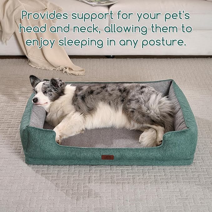Hollypet Orthopedic Rectangle Dog Bed for Large Dogs, Supportive Egg-Crate Foam Pet Beds with Removable Washable Waterproof Cover and Non-Slip Bottom, Green, 38" L x 29" W x 8.5" Th