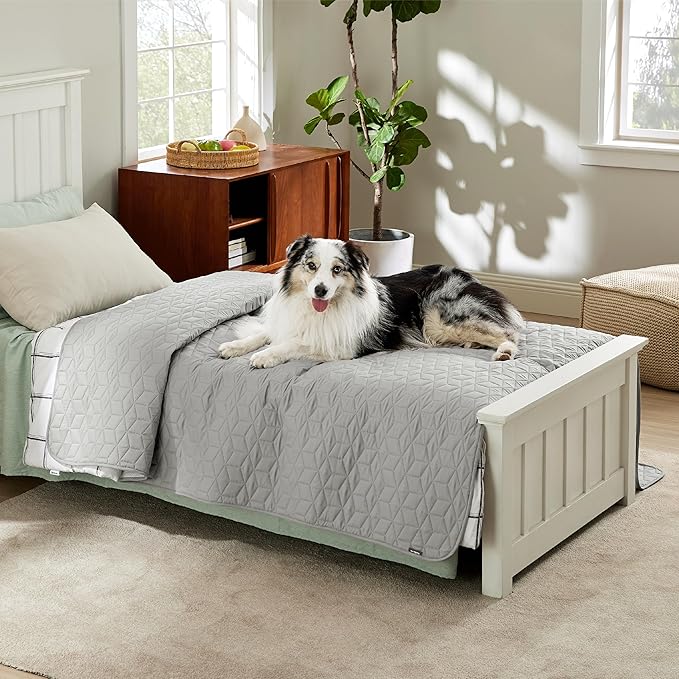 Bedsure 100% Waterproof Bed Cover for Dogs Washable - Non Slip Waterproof Dog Blanket for Bed, Lightweight Furniture Protector Durable for Pet Cat Puppy with Non-Slip Bottom, Grey, 68x82IN