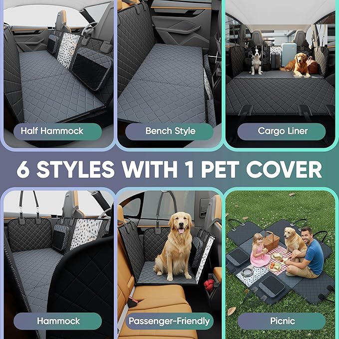Hard Bottom Dog Car Seat Cover for Back Seat, 900D Oxford Waterproof Pet Seat Extender Supports 400lbs, Car Seat Protector and Hammock for Dogs, Compatible with Car, SUV, Truck
