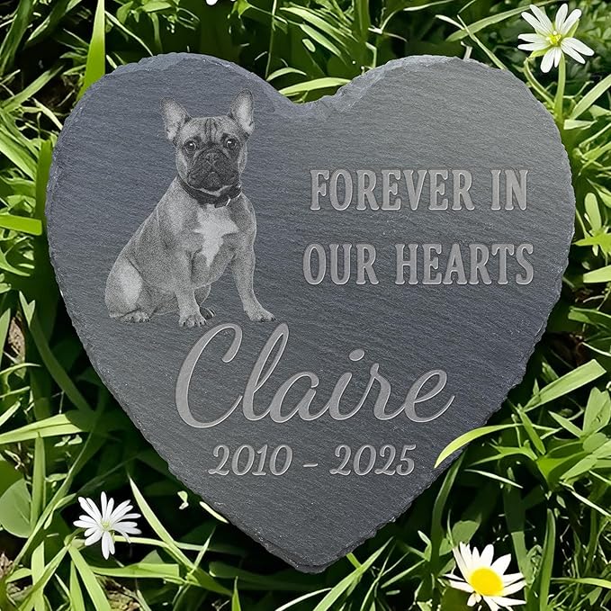 Pet Memorial Stone with Photo, Dog Memorial Gifts for Loss of Dog, Personalized Pet Memorial Gifts, Pet Loss Gift - in Our Hearts（Heart）