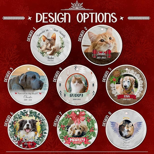 Pet Memorial Gifts, Personalized Dog Memorial Photo Ornament, Custom w/Name & Date - Forever in Our Hearts - 5 Designs - in Loving Memory, Pet Sympathy Gifts - Keepsake Loss of Dog Cat, D1