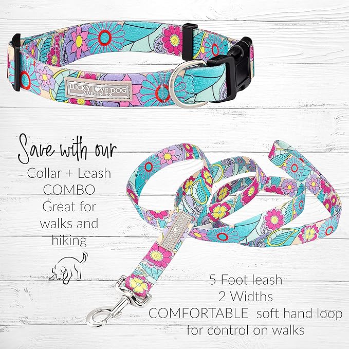 Lucky Love Dog Collar and Leash Combo, Cute Collar and Leash Set for X-Small Female Dogs, Part of Purchase Donated to Rescue (XS, Caroline, Combo)