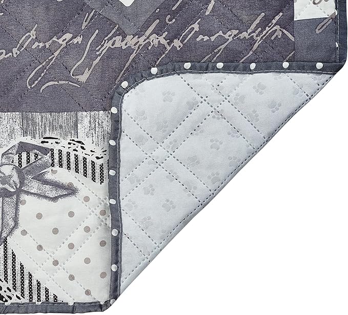 Brilliant Sunshine Quilted Calming Dog Bed Mat, Removable Washable Cover, Cushion Protector and Couch Covers for Dogs, Pets, Cats, Extra Large, Grey Heart Love Patchwork