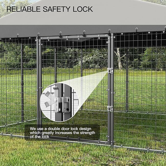 Large Outdoor Dog Kennel,10x10x6 FT Heavy Duty Dog Cage with Fully Covered Roof,Anti-Rust Outdoor Dog Fence w/Waterproof UV-Resistant Cover and Double Security Locks for Backyard
