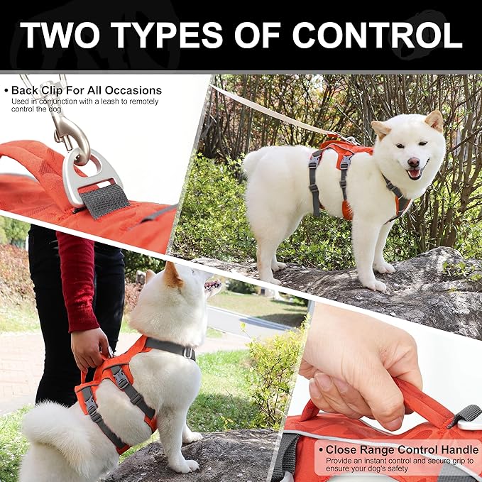 Escape Proof Dog Harness Medium Sized Dog, Lightweight Full Body Pet Vest with Lift Handle and Leash Clip, Reflective Adjustable No Slip Dog Harness for Daily Walking(Vermilion,Chest:17-32")