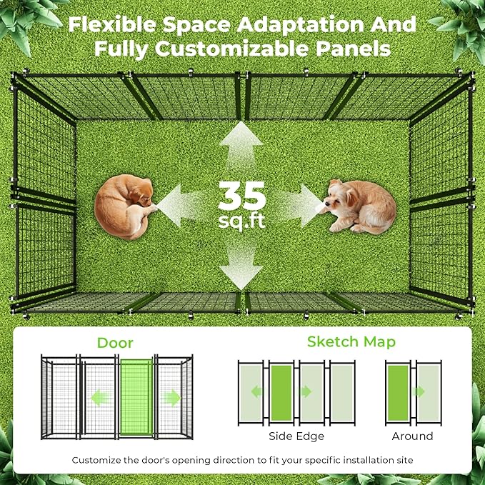 Dog Kennel Outdoor, 8x4x6 FT Heavy Duty Dog Pens Outside with Waterproof Roof, Metal Dog Run Fence with Galvanized Welded Wire Steel for Puppy Playpen