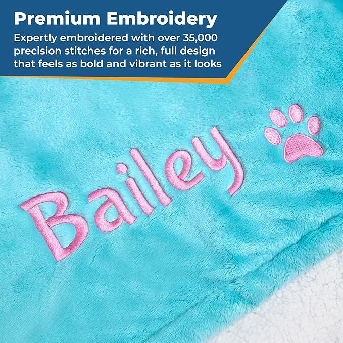 GoTags Personalized Premium Fluffy Dog Blanket, Super Soft Sherpa Fleece Blanket for Pets with Custom Embroidered Name and Paw, Large (40x30 inch), Black