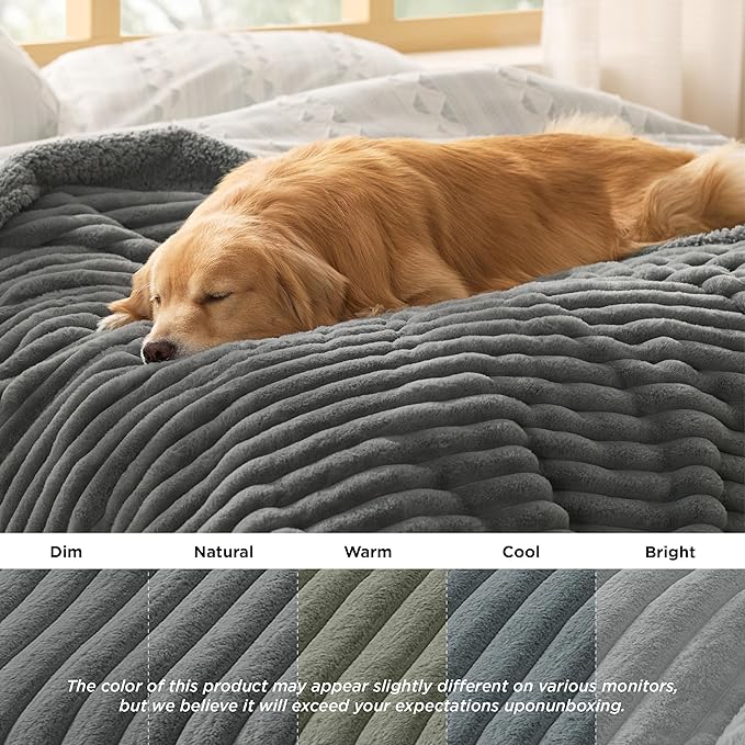 Bedsure Waterproof Dog Blankets for Medium Dogs - Soft Puppy Cat Blanket Corduroy Fleece Washable, Cozy Calming Reversible Furniture Protection for Pet Kitten Doggy,30"x40", Warm Grey