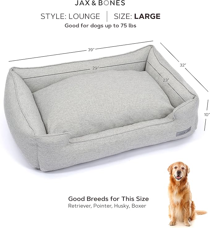 Jax & Bones Dog Bed Lounge - Machine Washable Bed for Dogs - Extra Heavy Duty Bolstered Sides - Large Grey Dog Mat Beds | 39 x 32 Inches