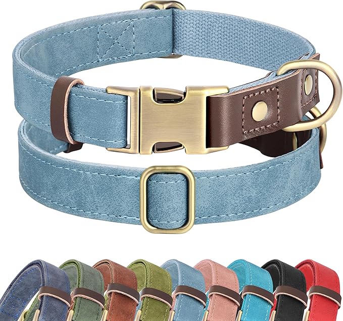 Didog Soft PU Leather Dog Collar for Large Dogs,Classic Adjustable Wide Dog Collars with Quick Release Metal Buckle,Easy Clean and Comfortable with Nylon Lining,Denim Blue,XL Neck 17-26", Width 1¼''