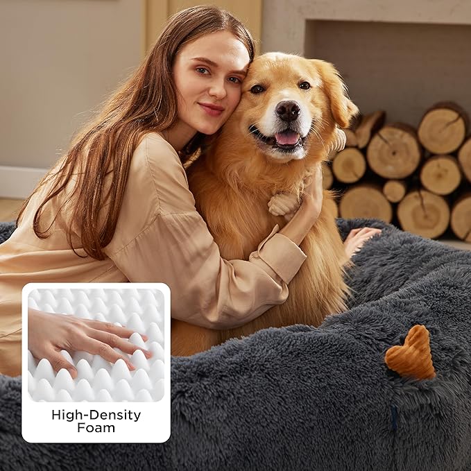 Bedsure Human Dog Bed, 71.0" x 44.0" x 12.0" Calming Giant Human Dog Bed for Adults People Fits Pet Families with Storage Pocket, Fluffy Faux Fur Orthopedic Pet Bean Bed, Dark Grey