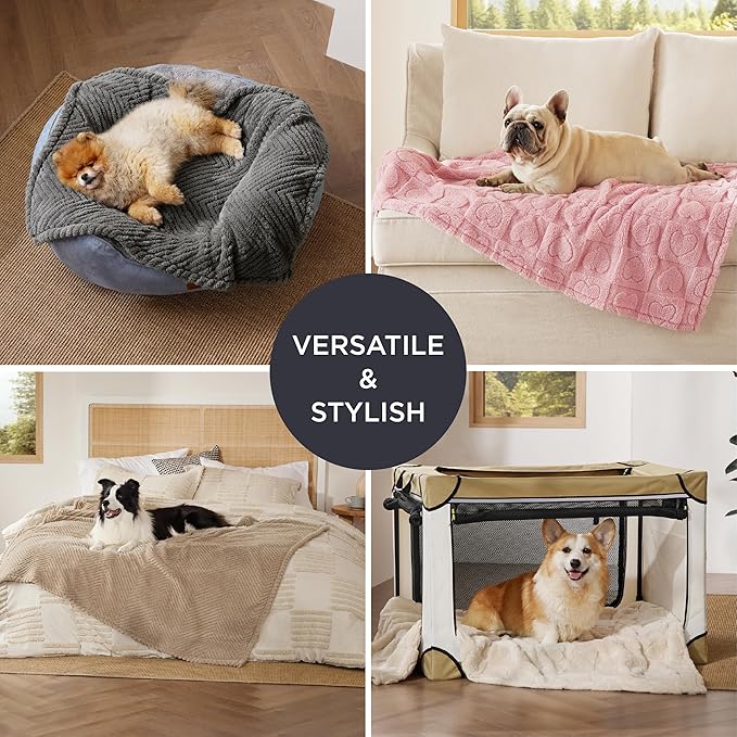 Bedsure 1 Pack 2 Dog Blankets for Small Dogs - 2pcs Washable Fluffy Fuzzy Puppy Cat Blanket with Premium 300GSM Coral Fleece Soft for Pet Kitten Doggy Doggy, Pink
