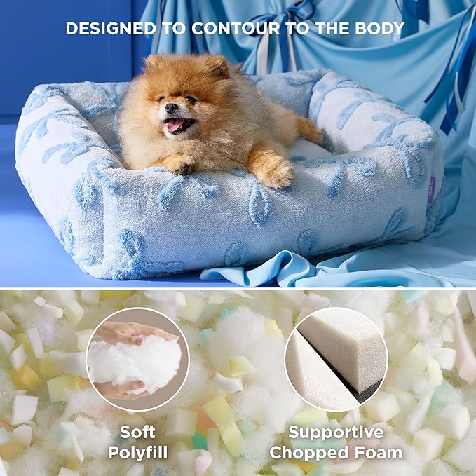 LE SURE Cute Dog Bed for Small Dogs - Washable Puppy Beds,Cozy Rectangle Orthopedic Pet Sofa with Jacquard Shaggy Plush & Anti Slip Bottom,25x21x7inches